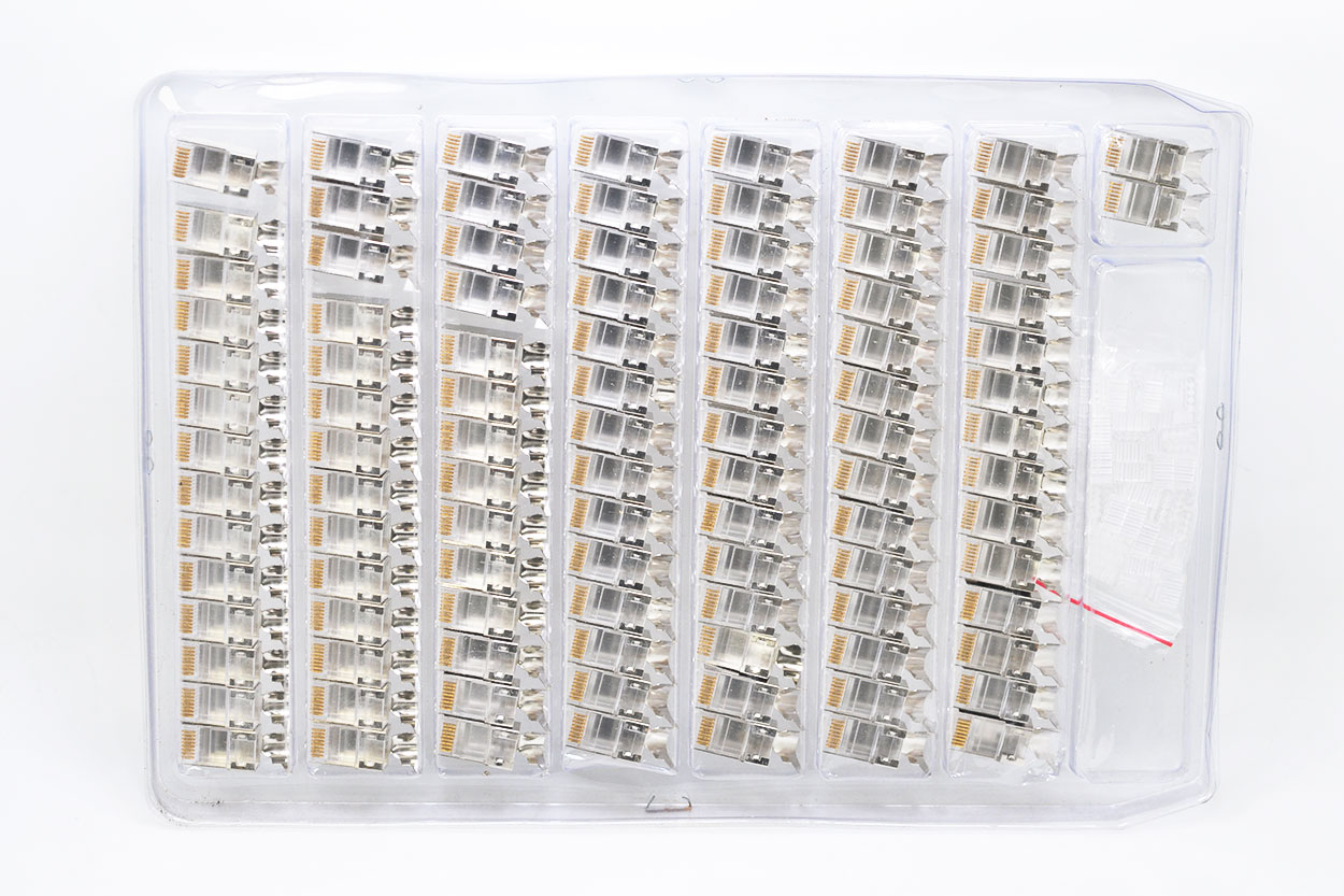 万兆六七类万兆铜壳镀金水晶头CAT6 7 A网线屏蔽大线孔RJ45燕尾夹网线水晶头连接器-青州小熊