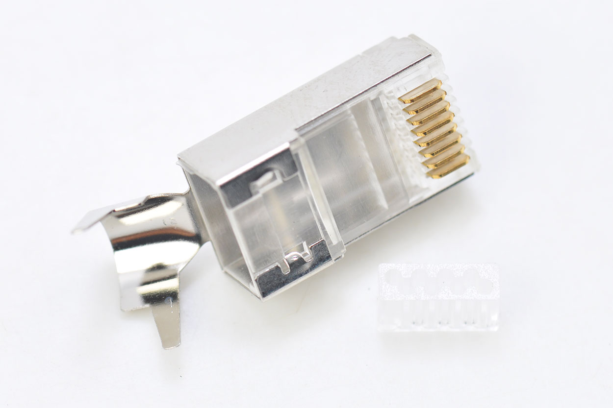 万兆六七类万兆铜壳镀金水晶头CAT6 7 A网线屏蔽大线孔RJ45燕尾夹网线水晶头连接器-青州小熊